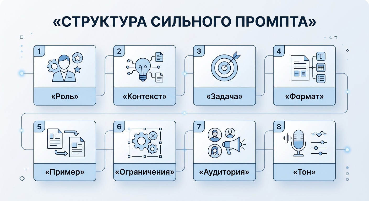 Структура сильного промпта для ChatGPT — схема из 8 принципов
