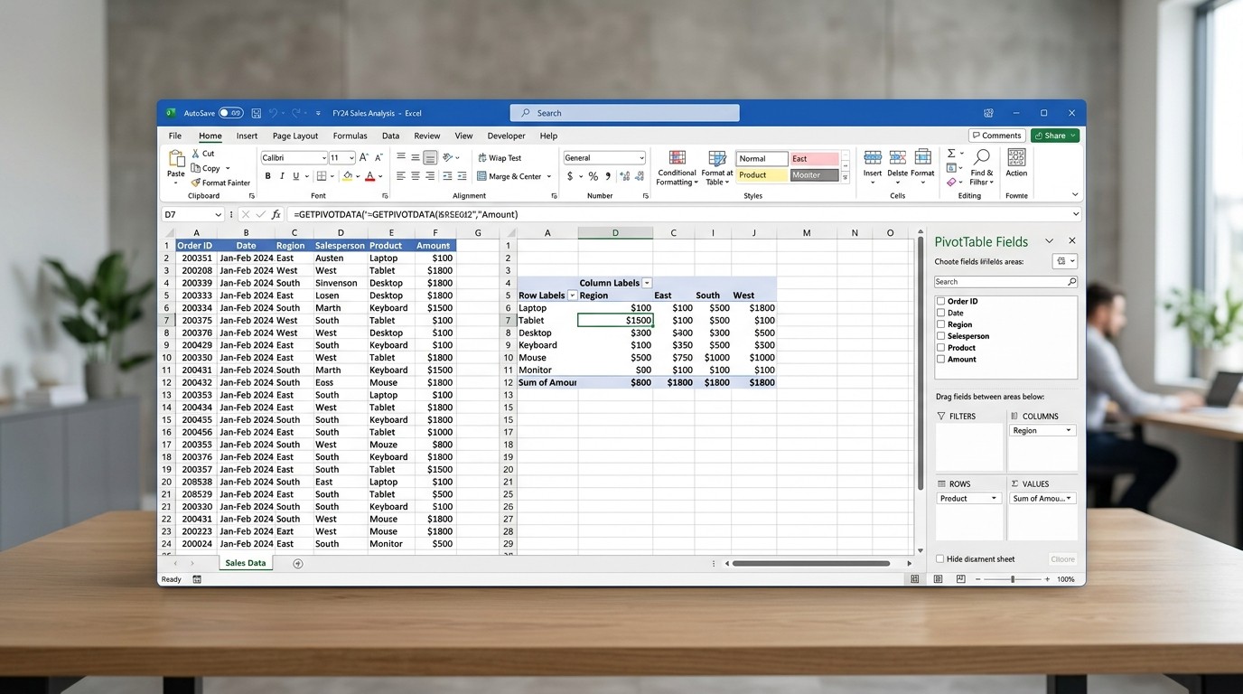 Сводная таблица Excel — панель полей и конструктор сводной таблицы