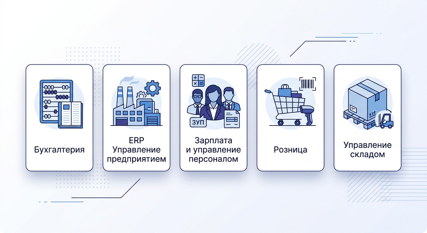 Топ программ 1С:Предприятие — бухгалтерия, ERP, ЗУП, розница, торговля