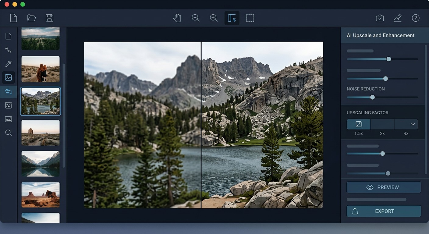 Интерфейс Topaz Photo AI для улучшения и апскейла фотографий