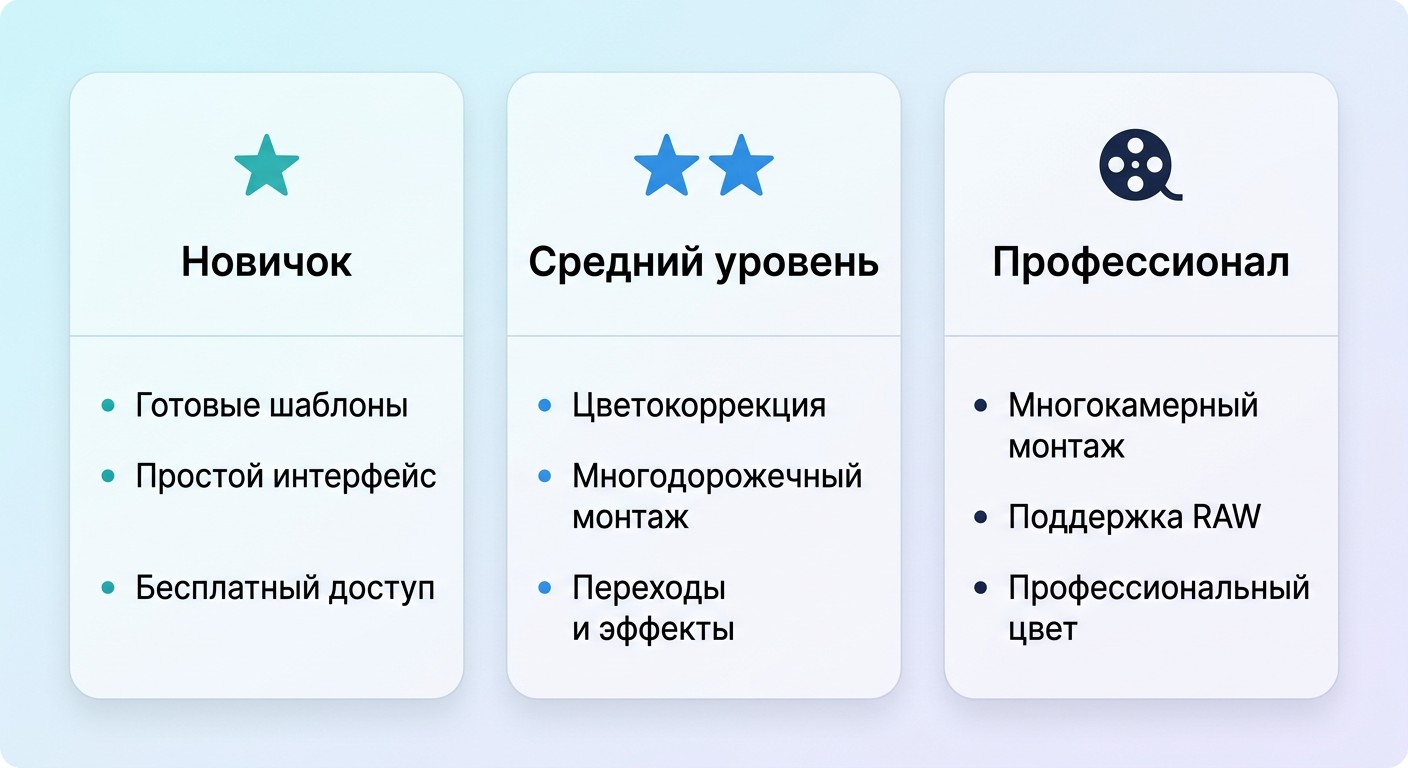 Уровни пользователей программ видеомонтажа от новичка до профессионала