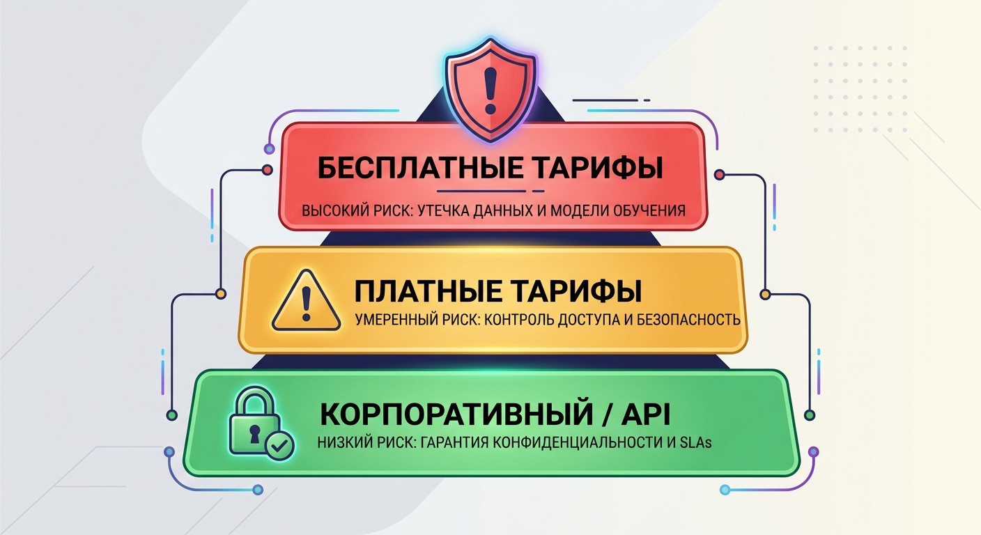 Три уровня риска данных при работе с ИИ — от бесплатных до корпоративных