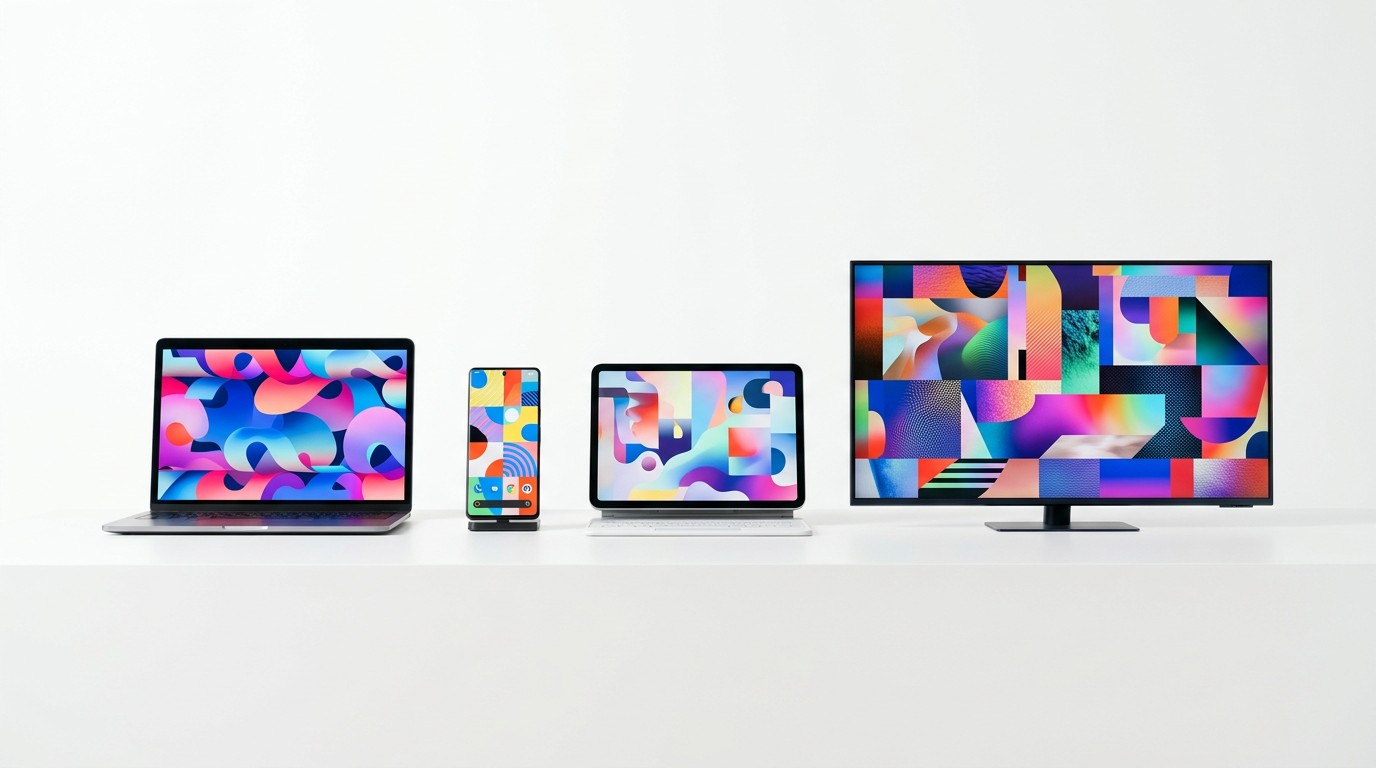 Виды операционных систем: ноутбук, смартфон, планшет и Smart TV с разными интерфейсами
