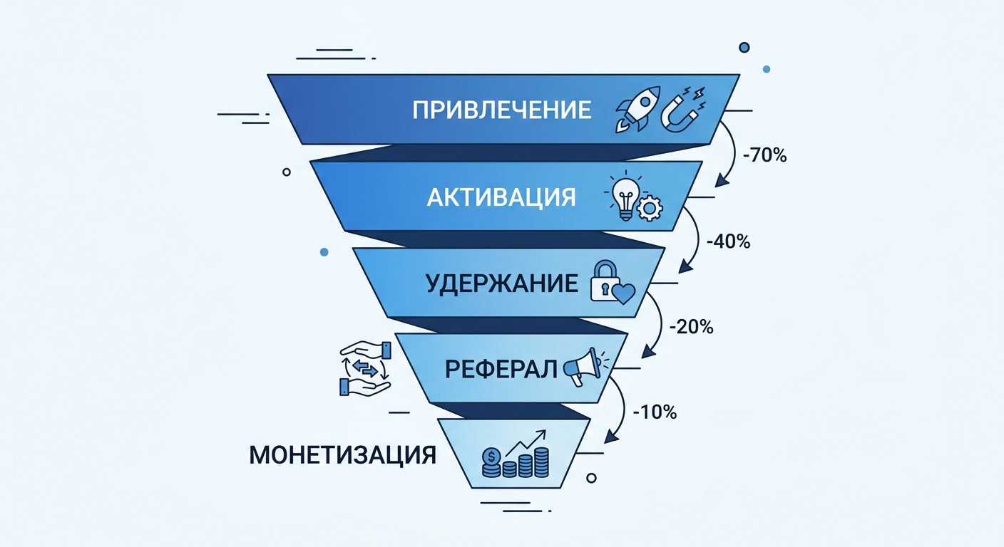 Воронка AARRR: пять этапов продуктовых метрик привлечения и монетизации