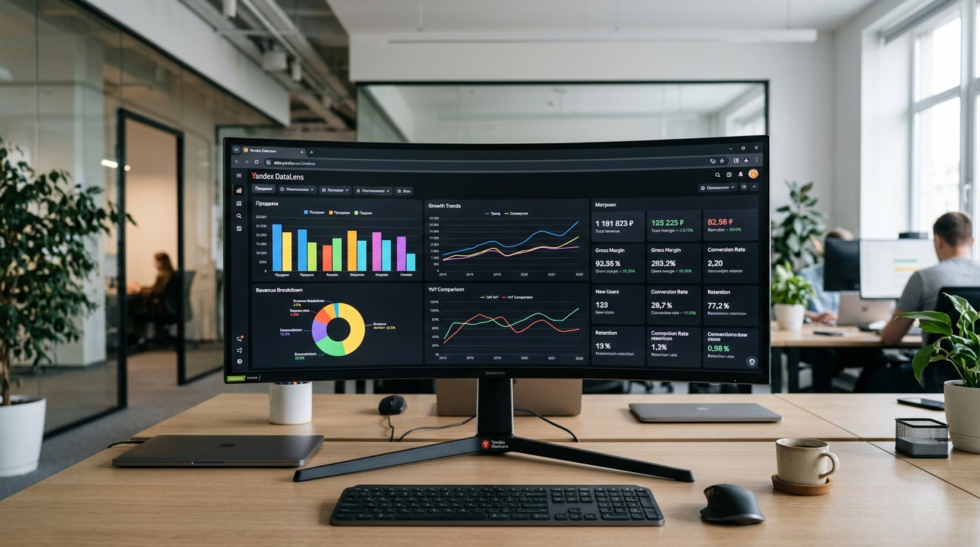 Интерфейс Yandex DataLens с аналитическим дашбордом и графиками