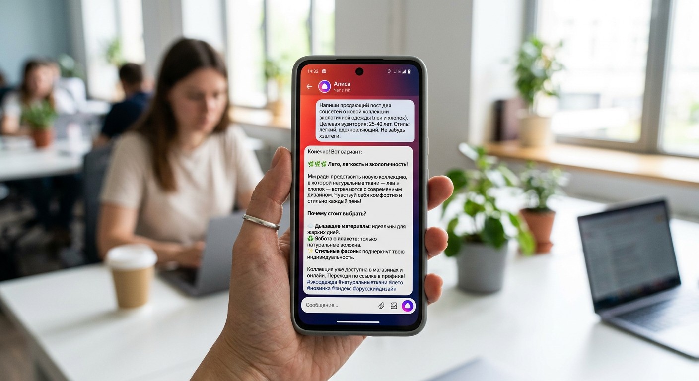 Интерфейс YandexGPT на смартфоне — генерация текста для копирайтинга