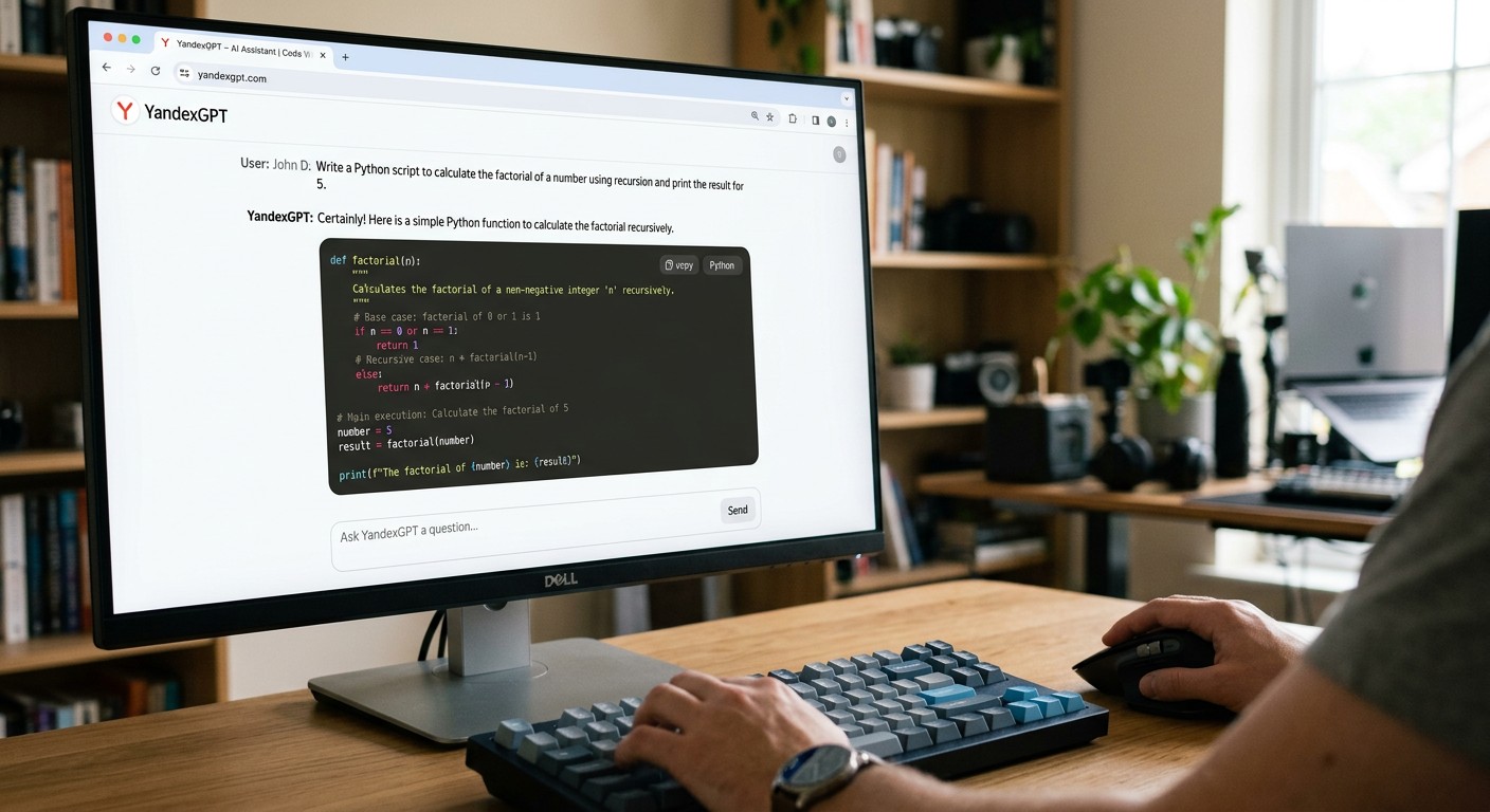 Пример ответа YandexGPT с написанием кода на Python