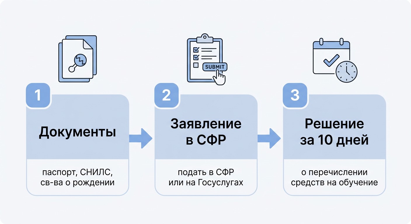 Три шага оформления маткапитала на обучение: документы, заявление, решение