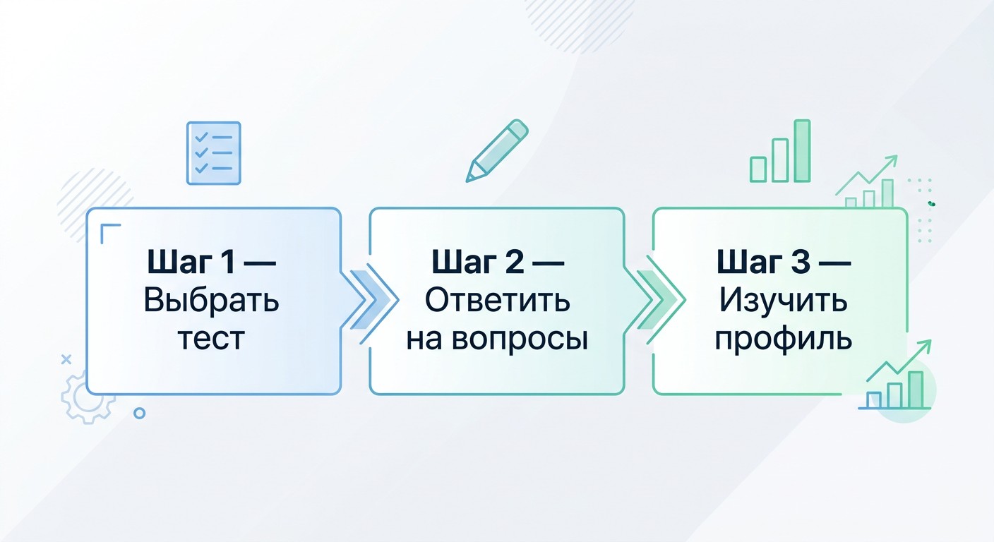 Инфографика три шага прохождения теста на профориентацию онлайн