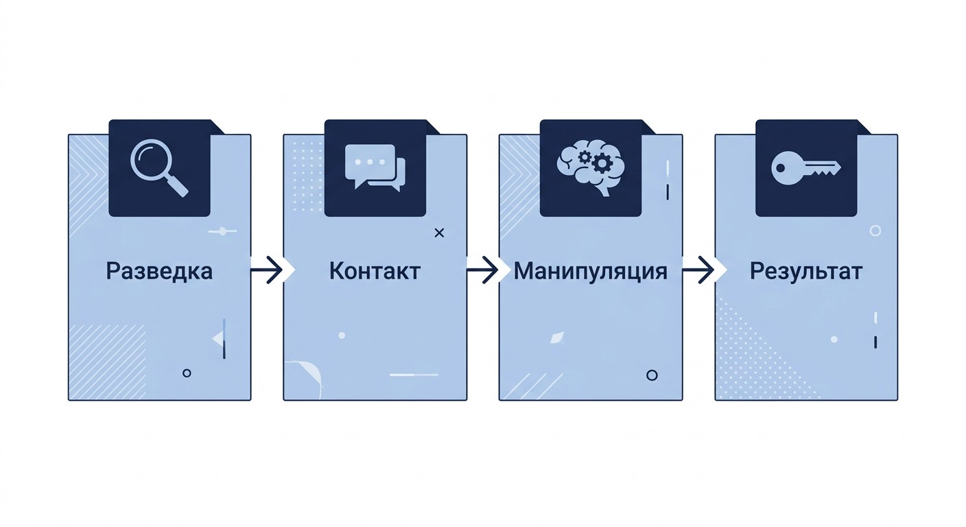 Четыре этапа атаки социальной инженерии: разведка, контакт, манипуляция, результат