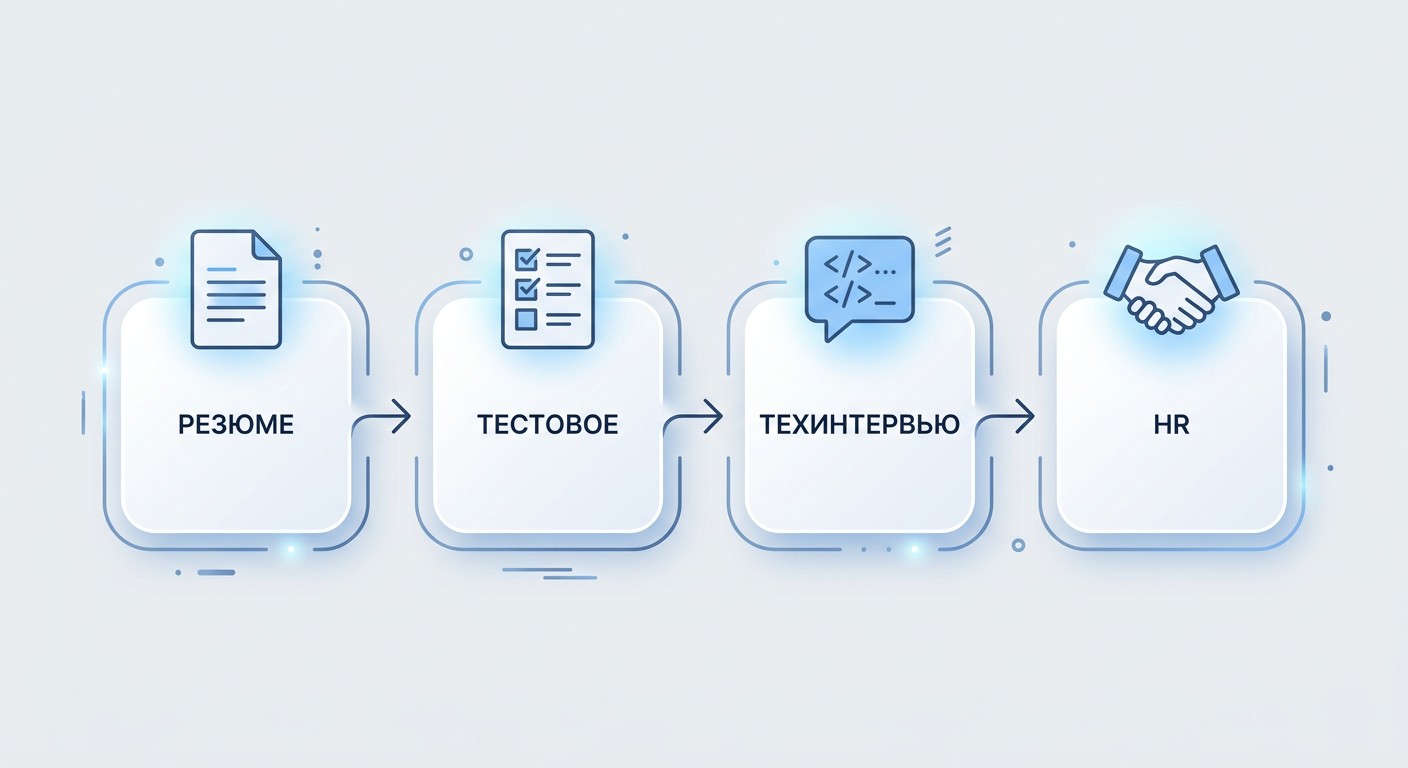 4 этапа отбора на стажировку системного аналитика — схема процесса