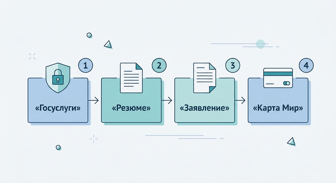Инфографика четыре шага постановки на учёт в центре занятости