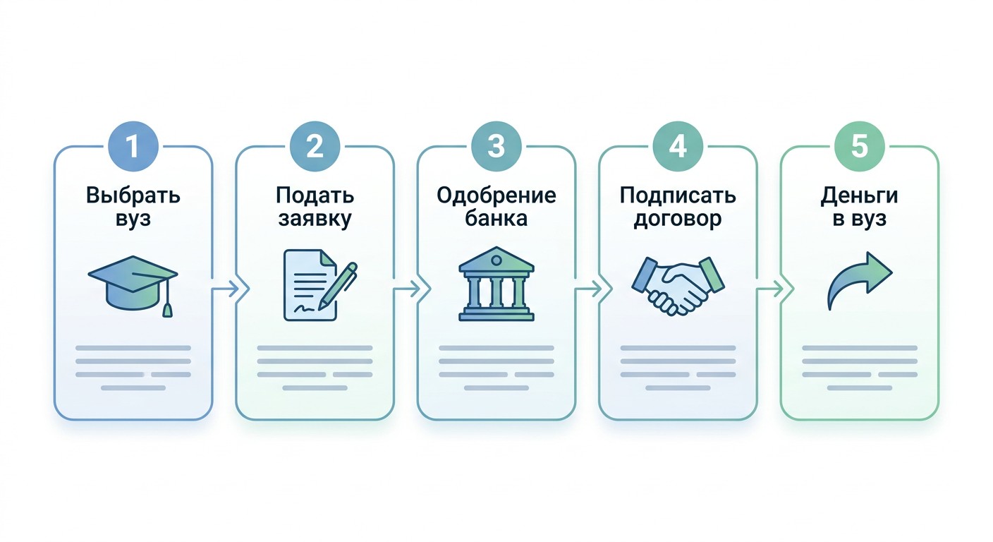 Пять шагов оформления образовательного кредита с господдержкой — схема