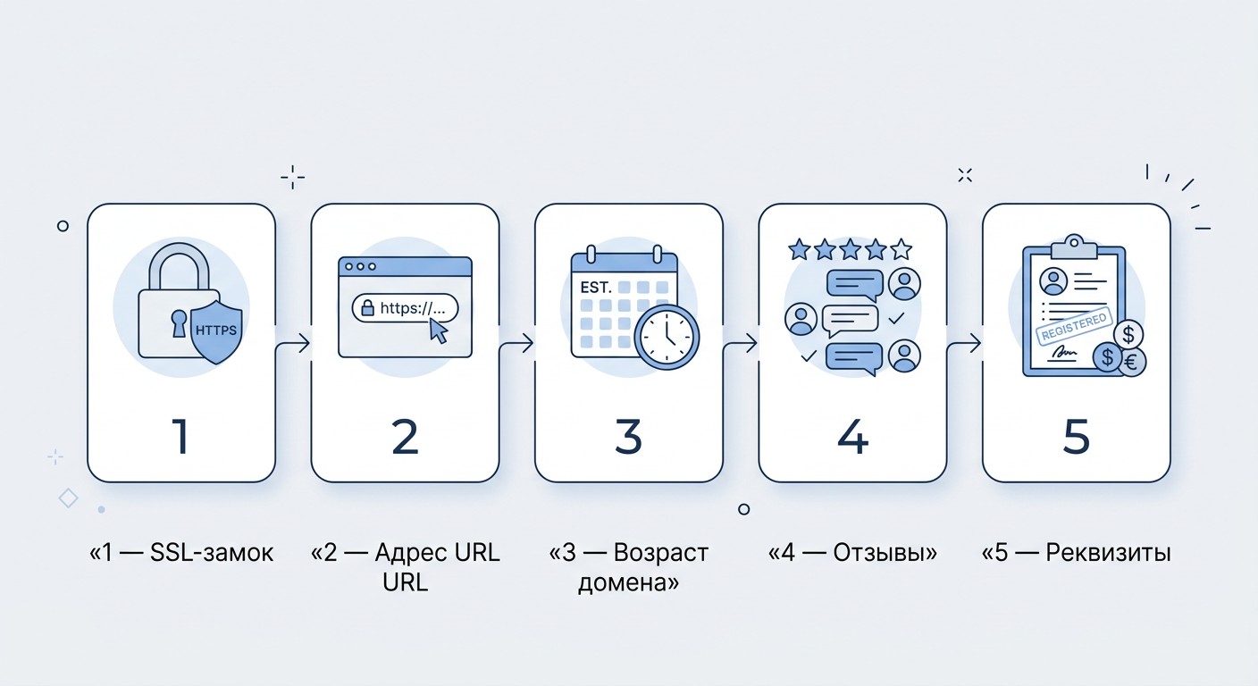 Пять ручных шагов проверки сайта на мошенничество — инфографика