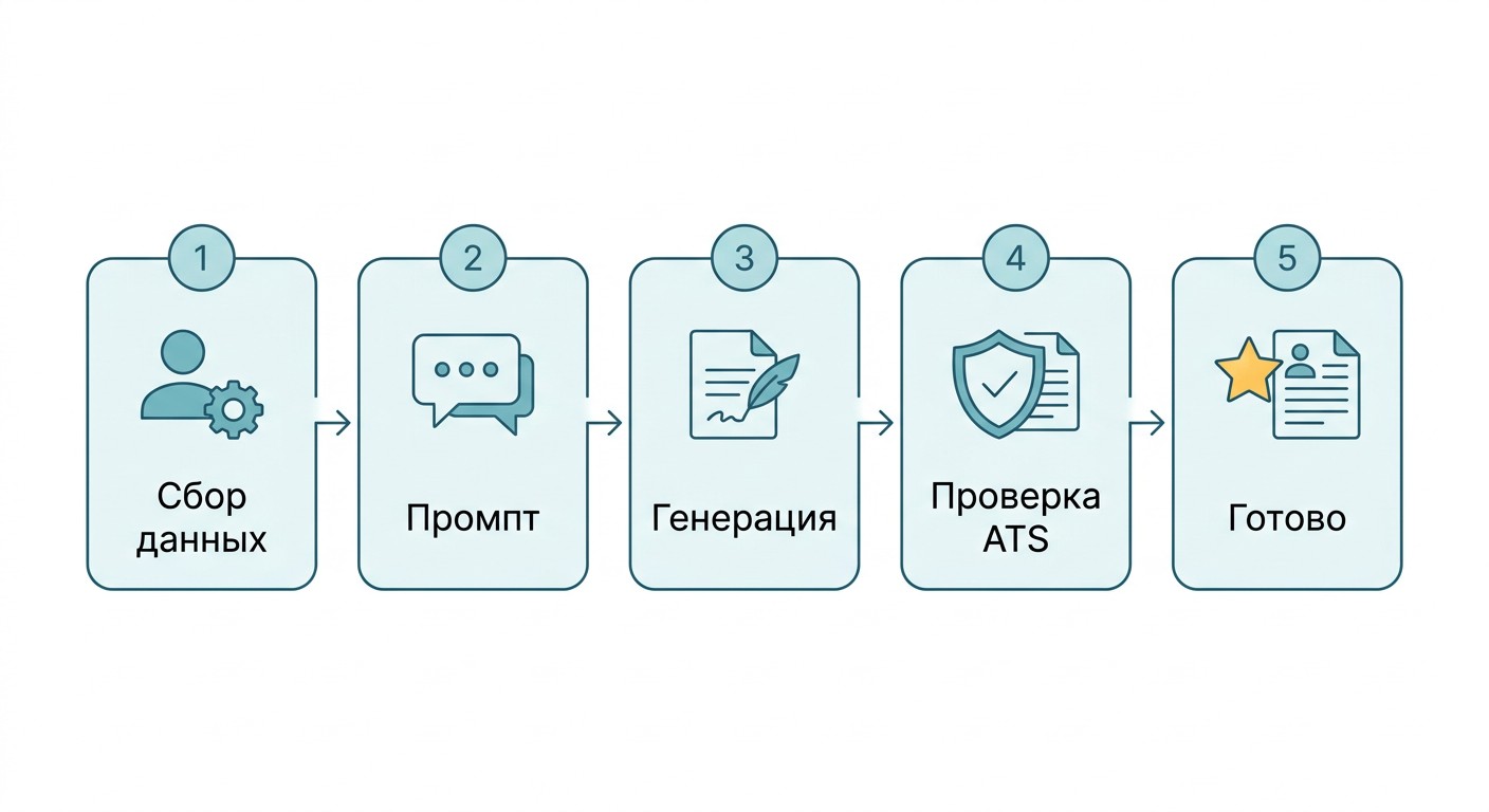 Инфографика пять шагов создания резюме с помощью нейросети