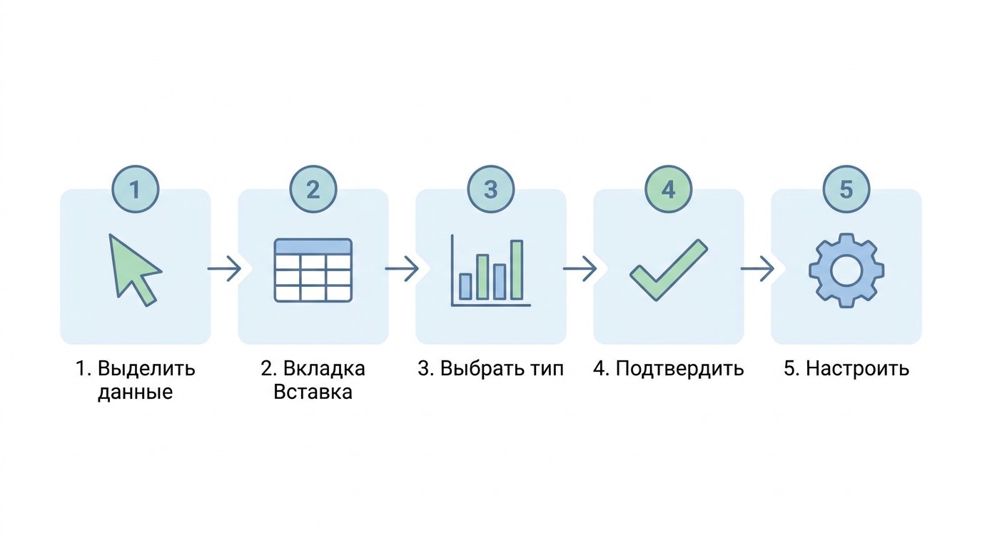 Инфографика пять шагов создания диаграммы в Excel