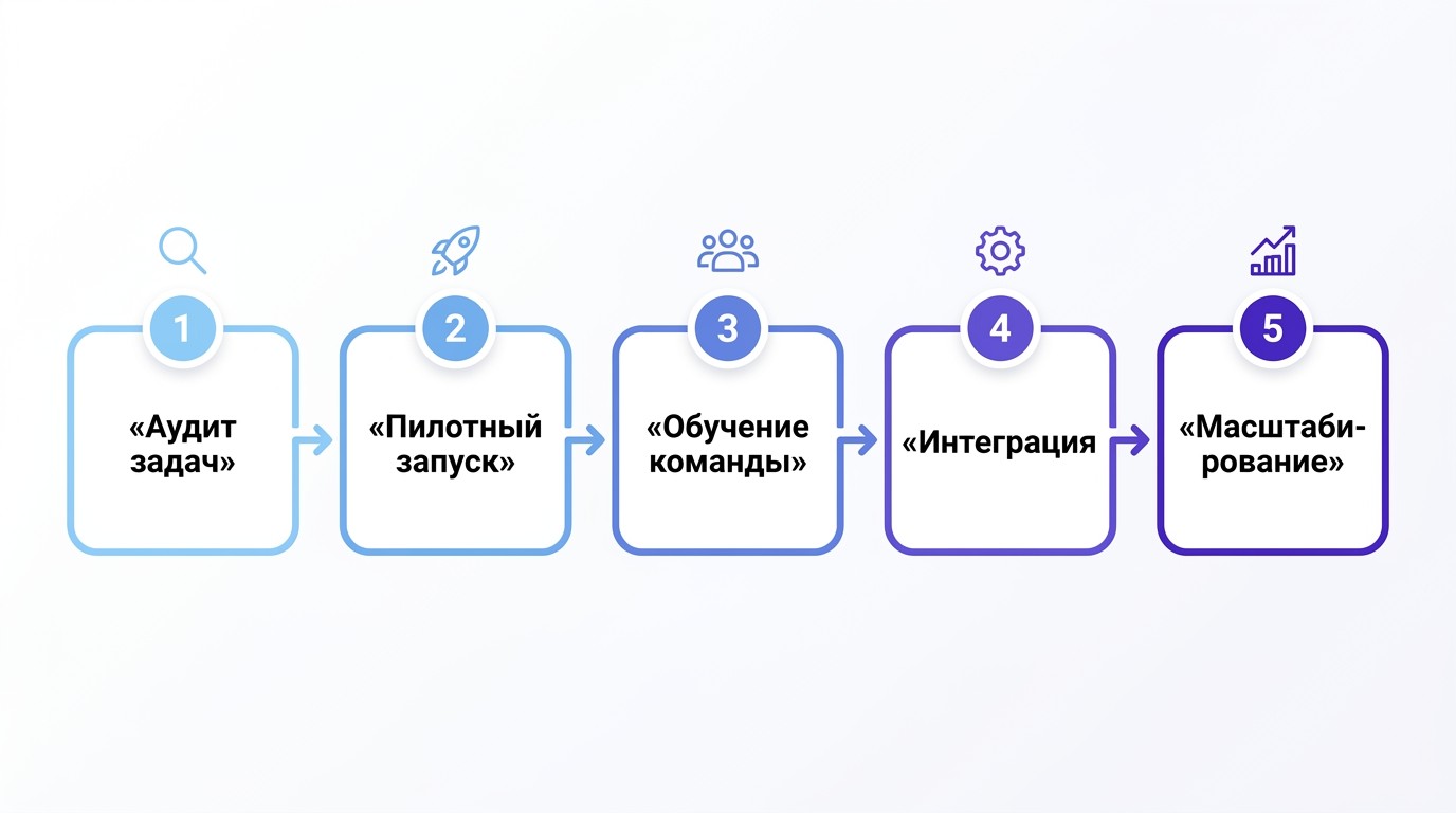 Пять шагов внедрения нейросетей в бизнес — пошаговая схема
