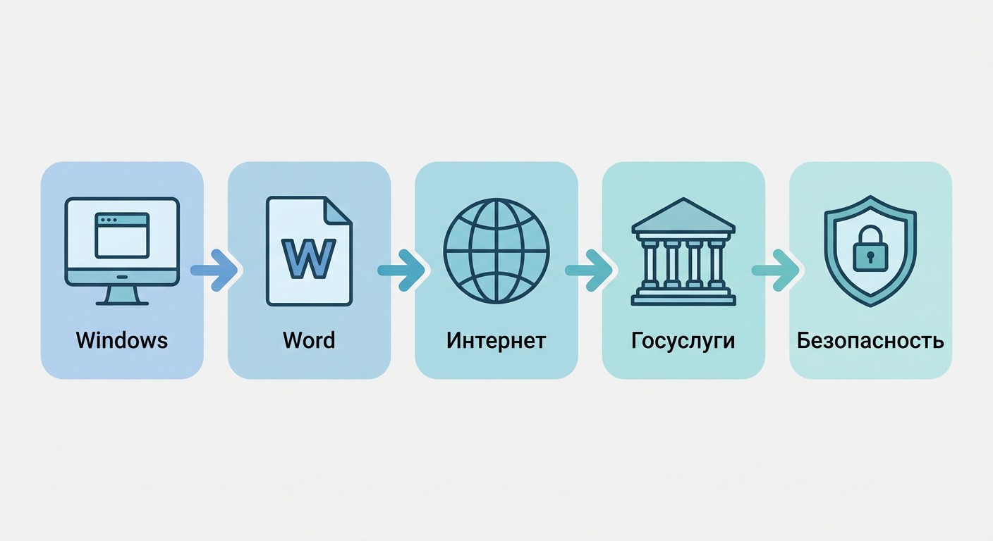 Инфографика: 5 ключевых тем курса компьютерной грамотности для пенсионеров