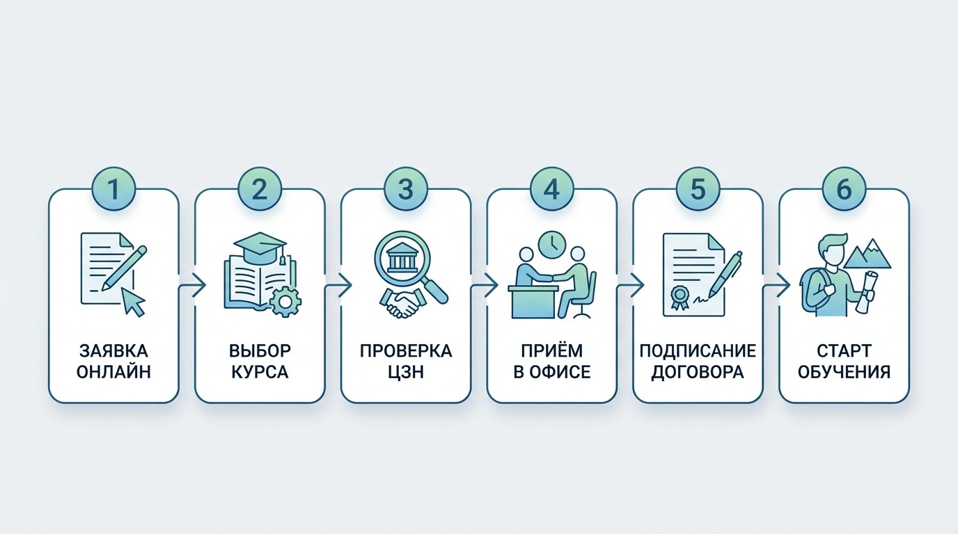 Инфографика: 6 шагов от заявки до договора с центром занятости