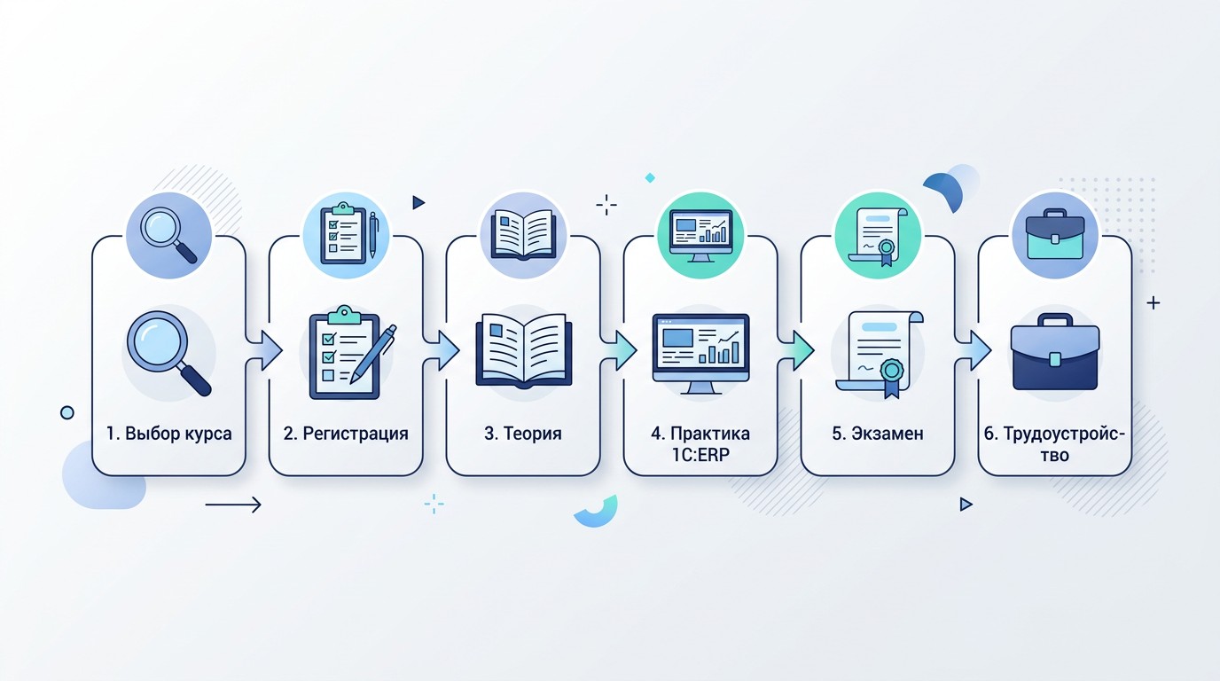 Инфографика — 6 шагов к специалисту по курсам 1С:ERP