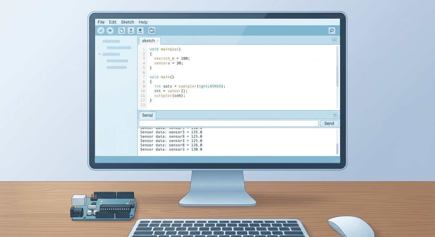 Простой интерфейс IDE для микроконтроллеров с кодом и монитором порта