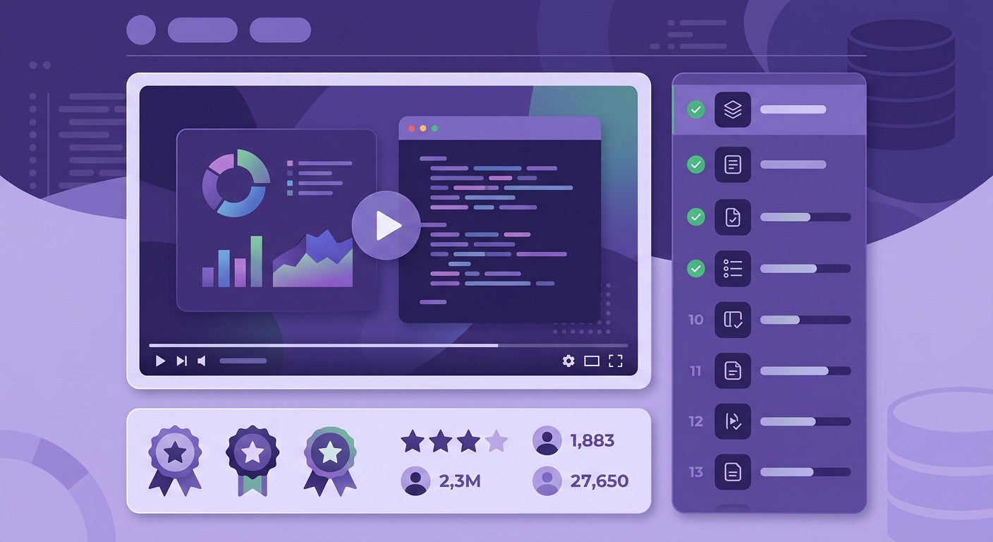 Видеокурс SQL на LMS-платформе со списком уроков и прогрессом