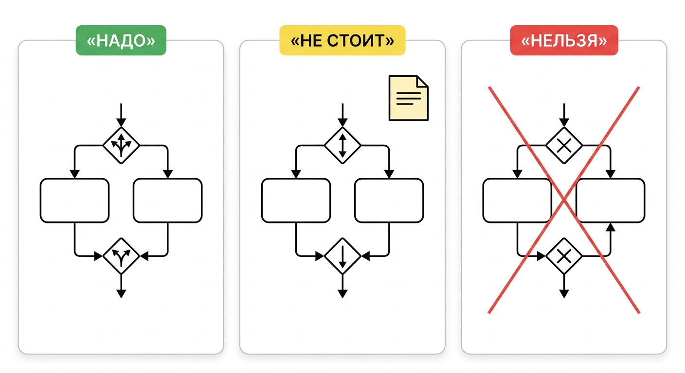 Правила сочетания шлюзов BPMN — надо, не стоит, нельзя