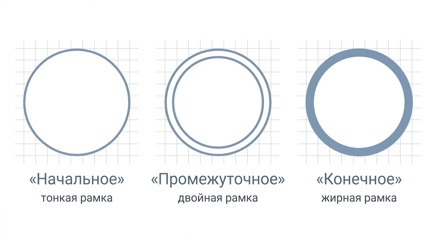 Три типа событий BPMN по рамке — тонкая, двойная, жирная