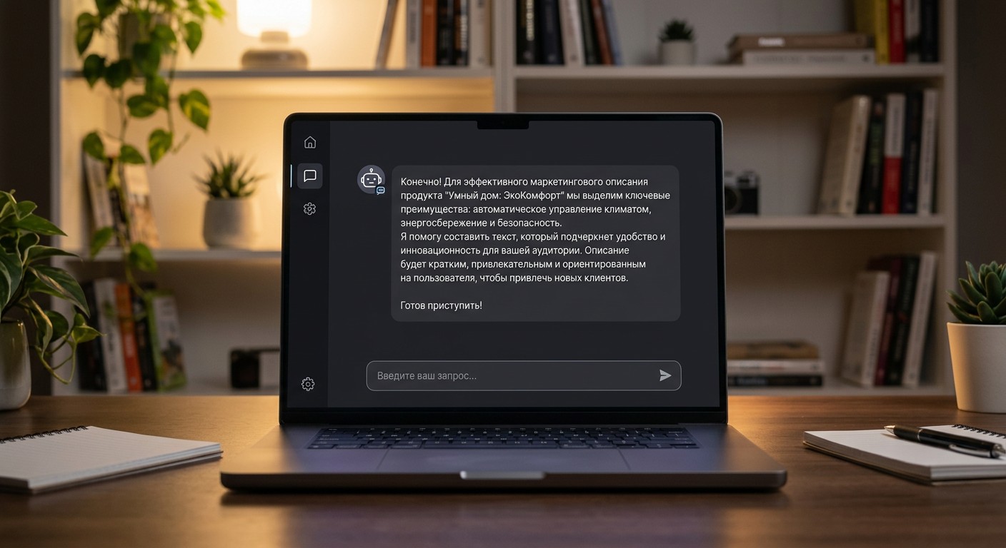 Интерфейс ИИ-чата для решения бизнес-задач на ноутбуке
