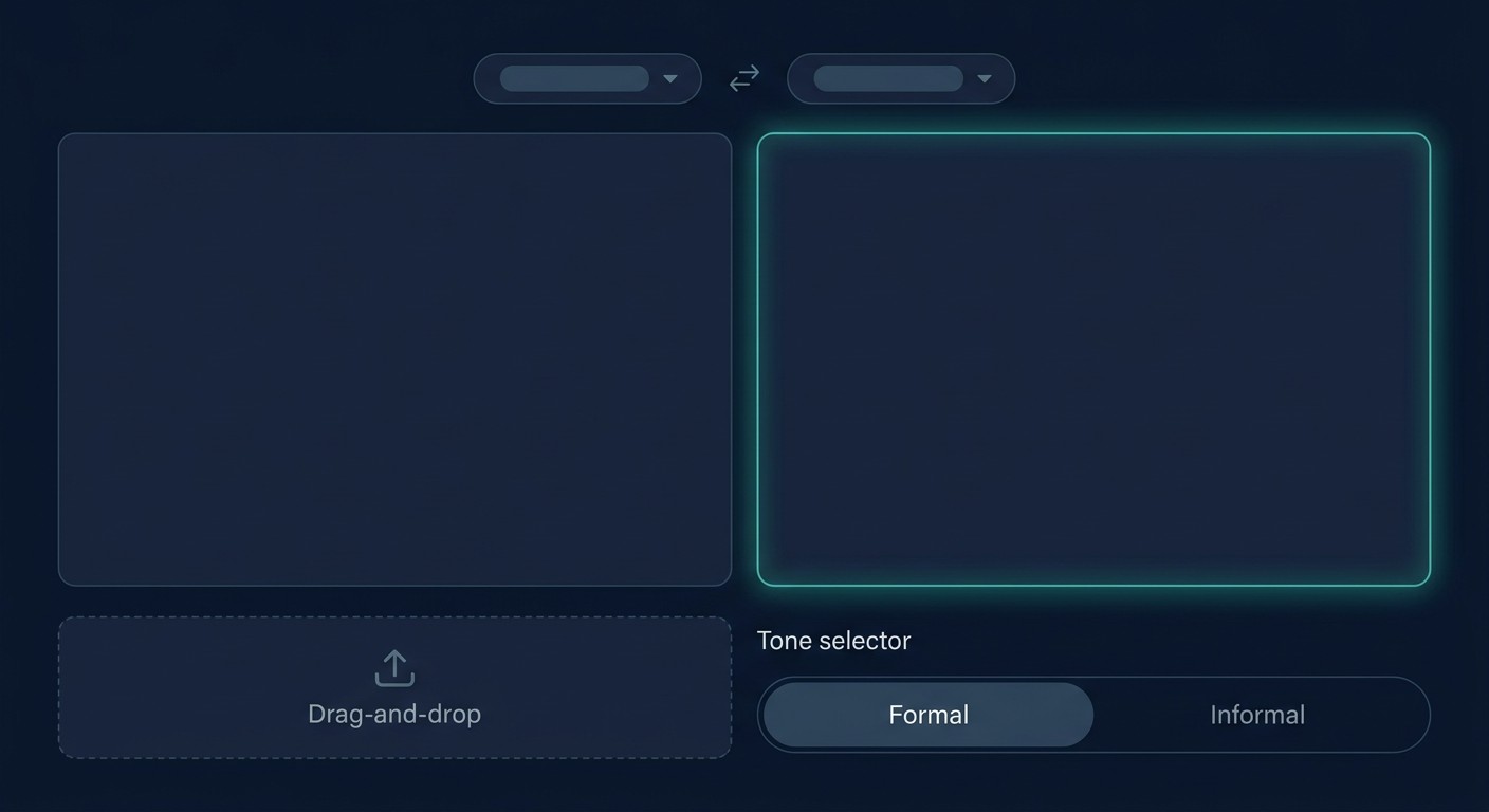 Интерфейс DeepL — профессиональный нейросетевой переводчик с тёмной темой