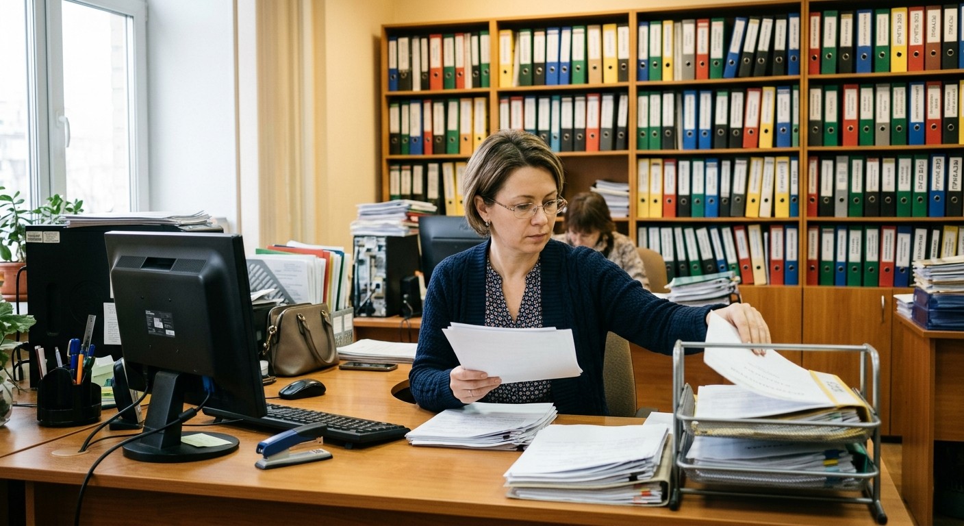 Делопроизводитель за компьютером осваивает 1С Документооборот на курсе