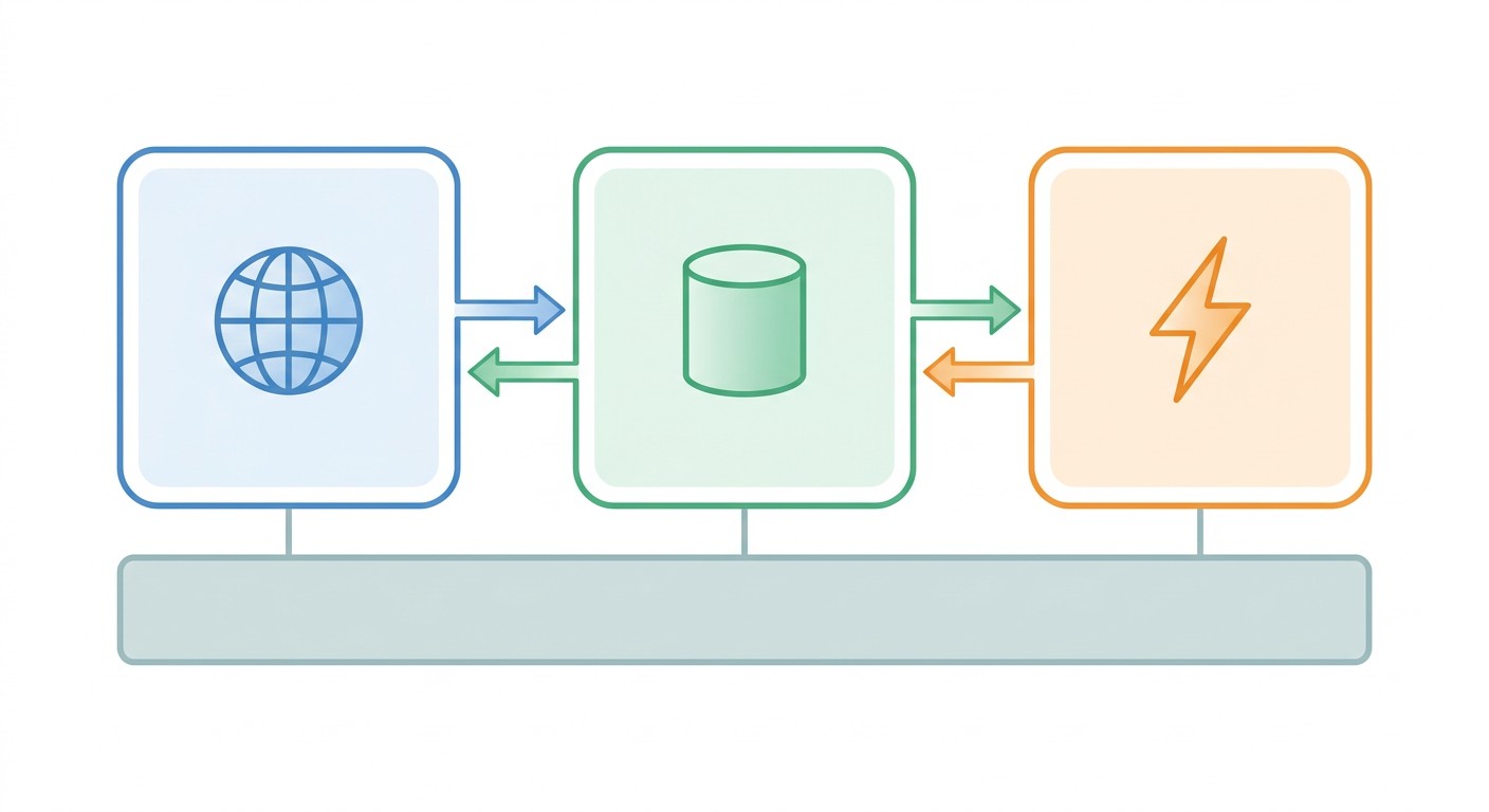 Docker Compose: три сервиса — веб-сервер, база данных и кеш в одной сети
