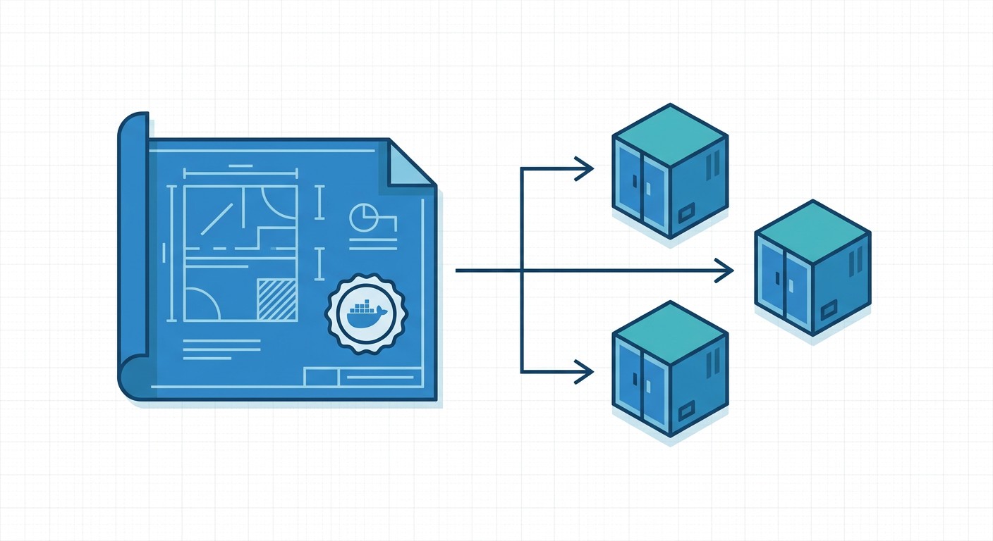 Docker-образ как шаблон-класс и три контейнера-экземпляра — аналогия ООП