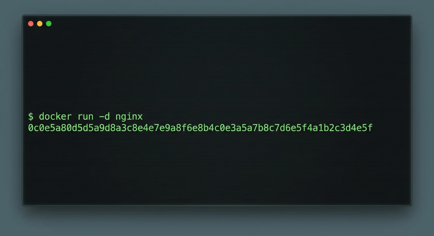 Терминал с командой docker run -d и выводом ID запущенного контейнера