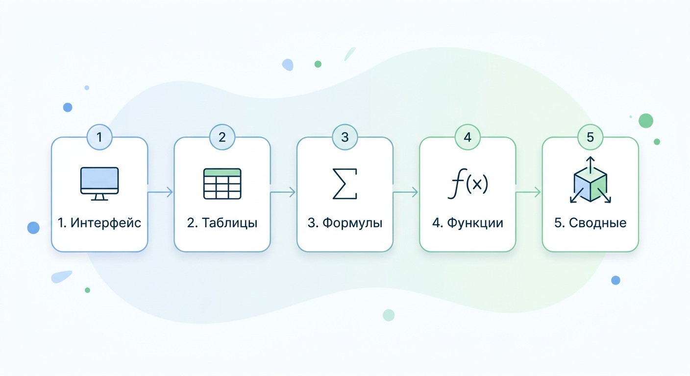 Инфографика: 5 шагов освоения Excel с нуля для начинающих