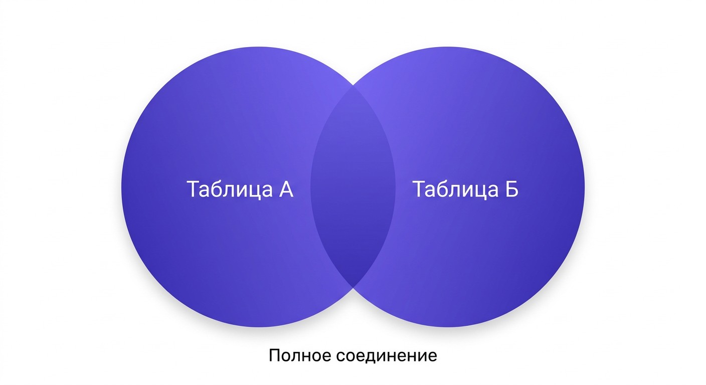 FULL OUTER JOIN диаграмма Венна — оба круга выделены полностью