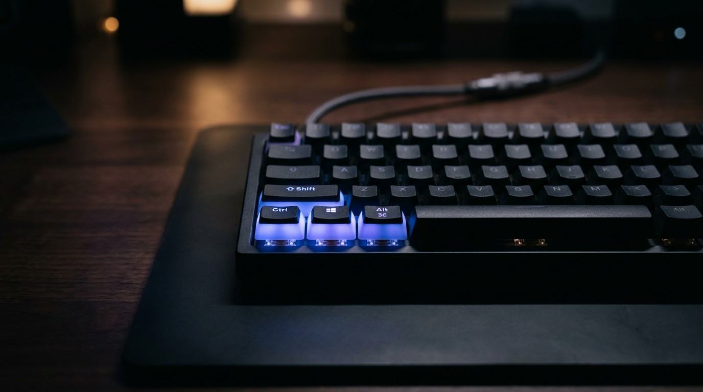 Клавиатура с подсвеченными клавишами Ctrl Shift Alt и ⌘ для работы в Excel