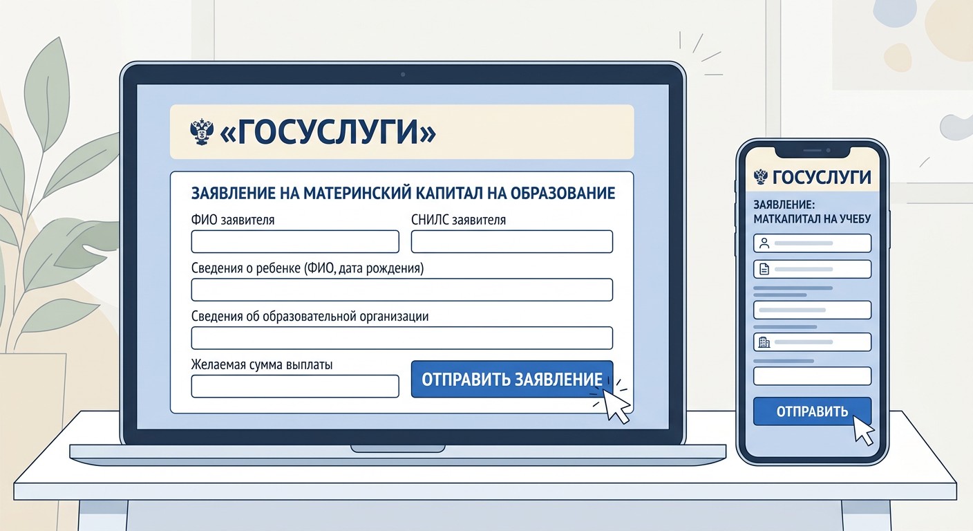 Онлайн-подача заявления на маткапитал через Госуслуги на ноутбуке