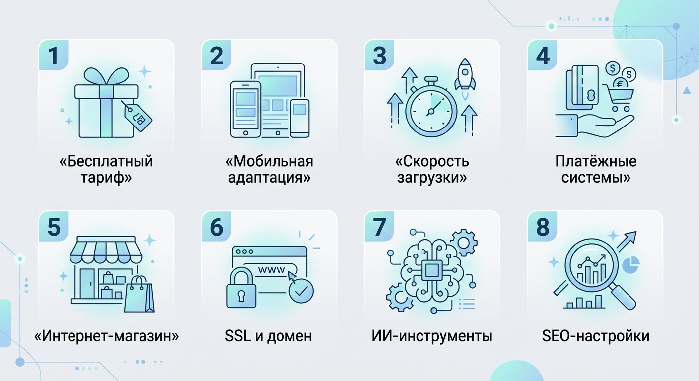 Инфографика восемь критериев выбора бесплатного конструктора сайтов