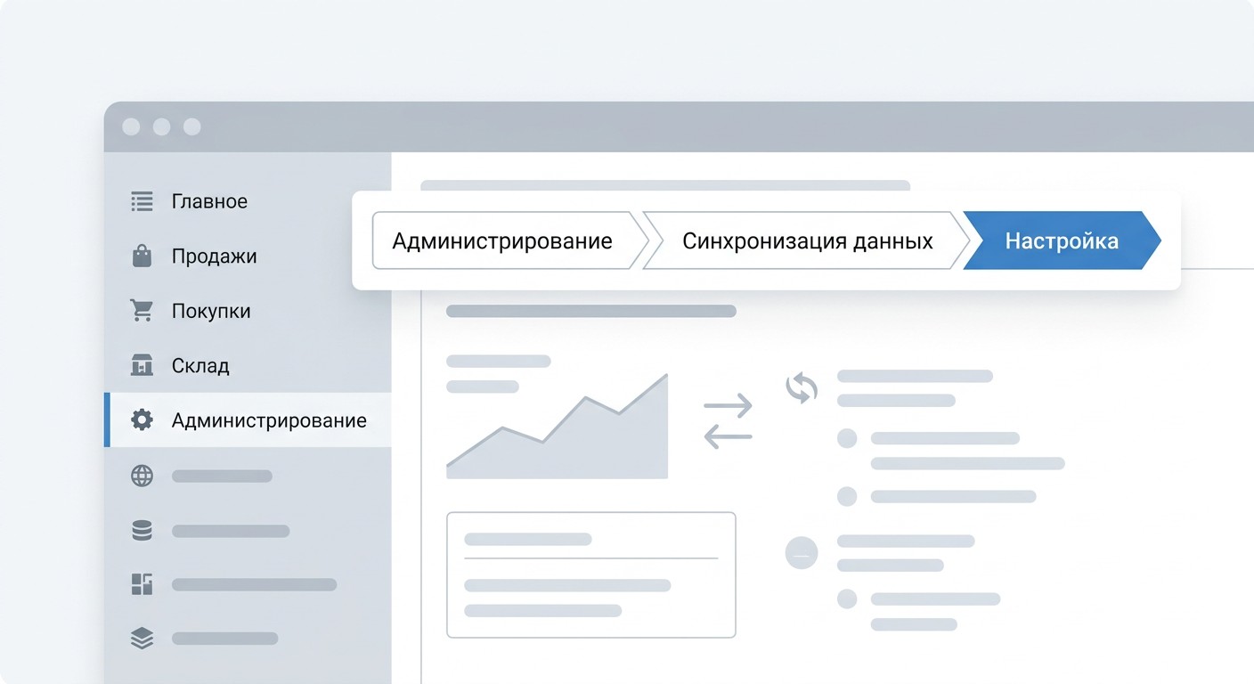 Интерфейс 1С 8.3 — путь к разделу Синхронизация данных