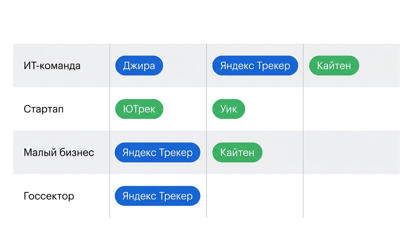 Матрица выбора аналога Jira по типу команды — российские таск-трекеры