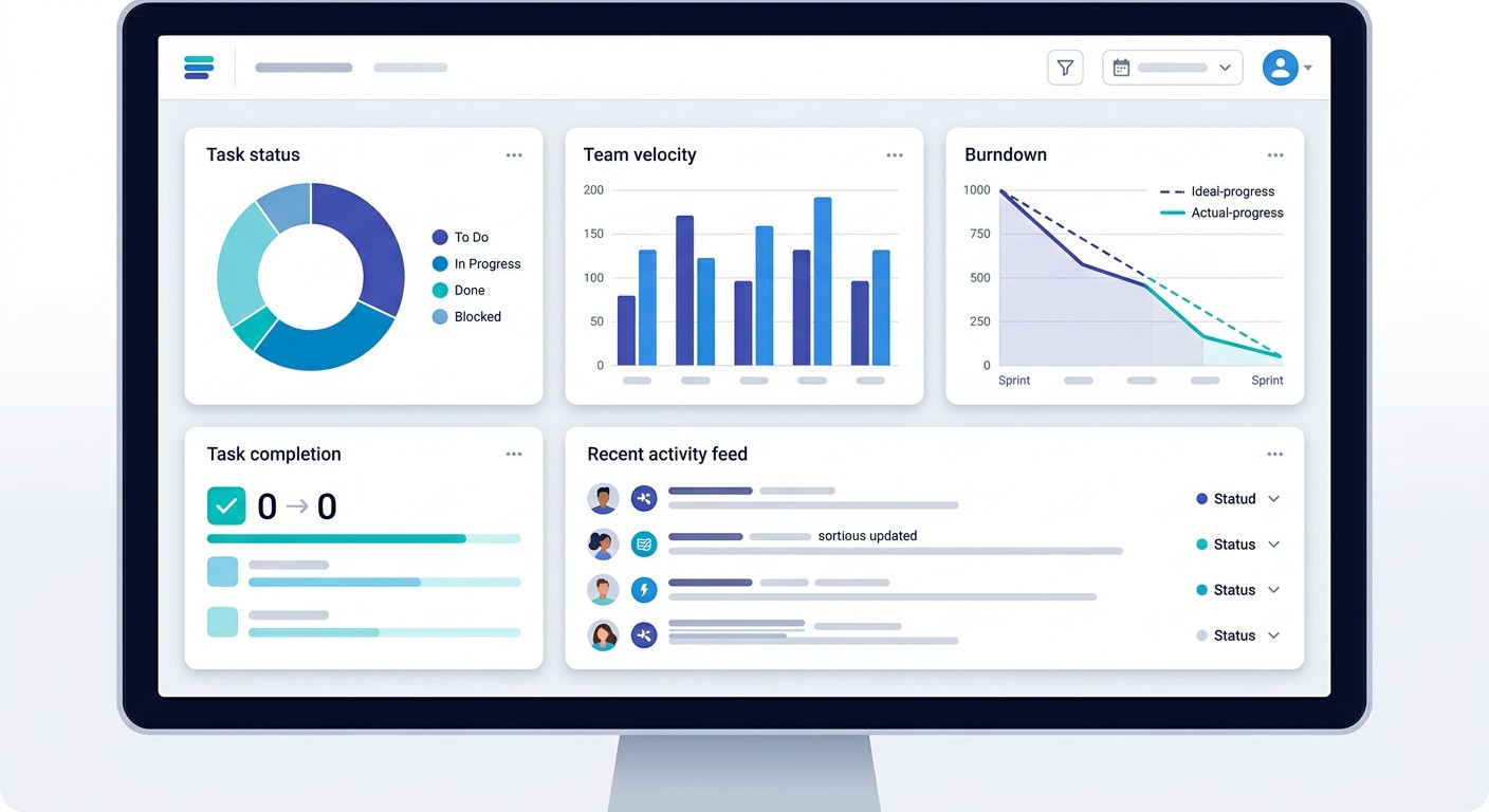 Дашборд Jira с метриками проекта — диаграммы скорости и статусов задач