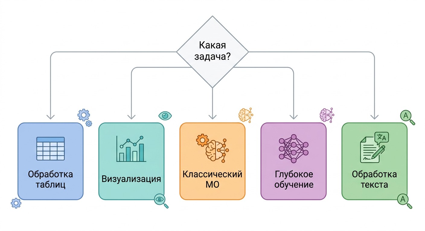 Схема выбора библиотеки Python для анализа данных по типу задачи