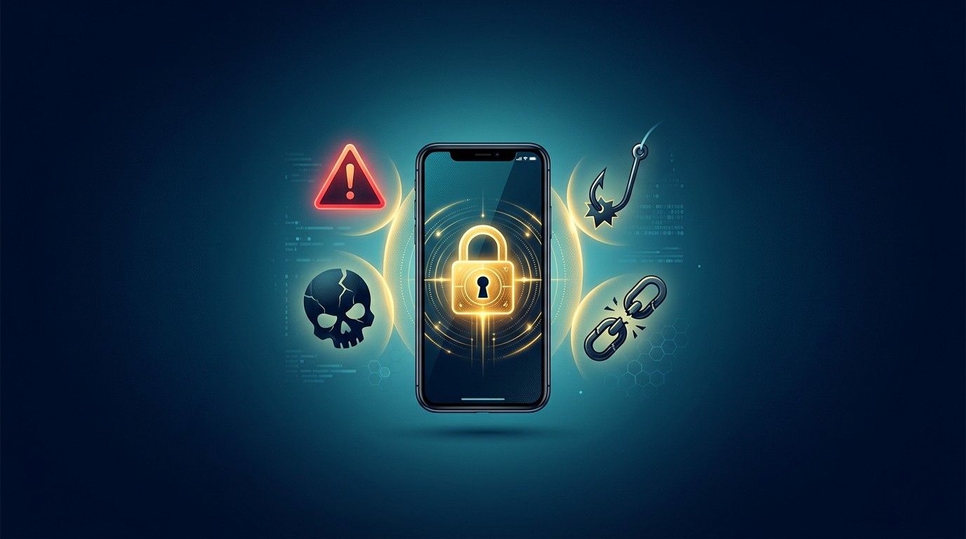 Как защитить телефон от взлома — смартфон с замком и угрозами вокруг