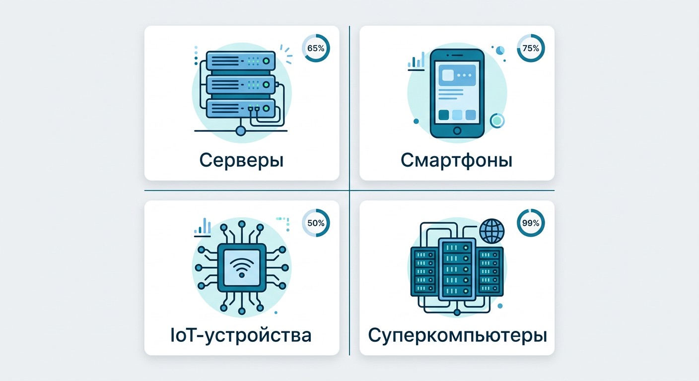 Linux применяется на серверах, смартфонах, IoT-устройствах и суперкомпьютерах