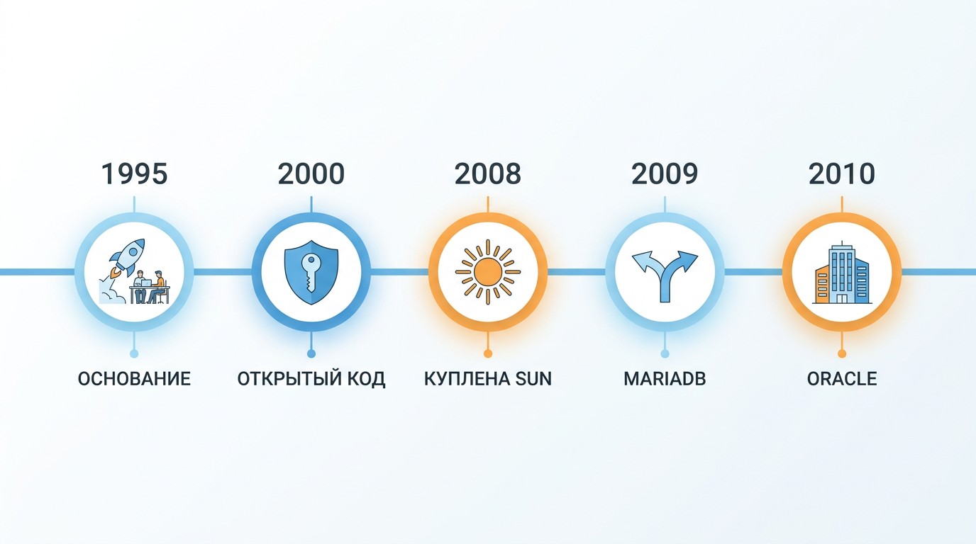 История развития MySQL с 1995 года до перехода к Oracle