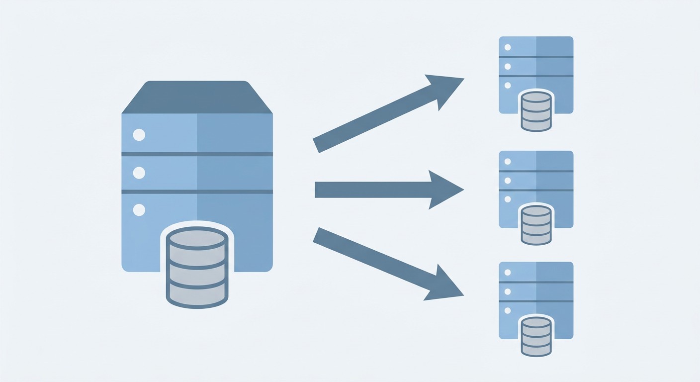 Схема репликации MySQL: мастер-сервер передаёт данные слейвам
