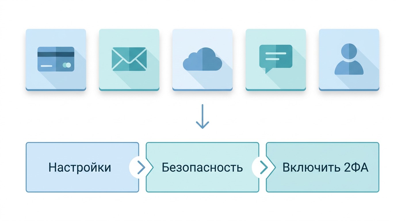 Путь подключения двухфакторной аутентификации через настройки безопасности сервиса
