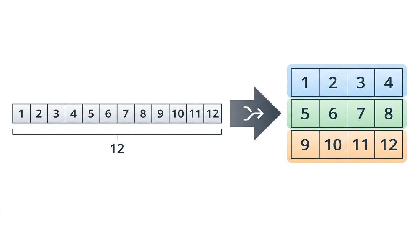 Преобразование NumPy-массива из 12 элементов в матрицу 3 на 4