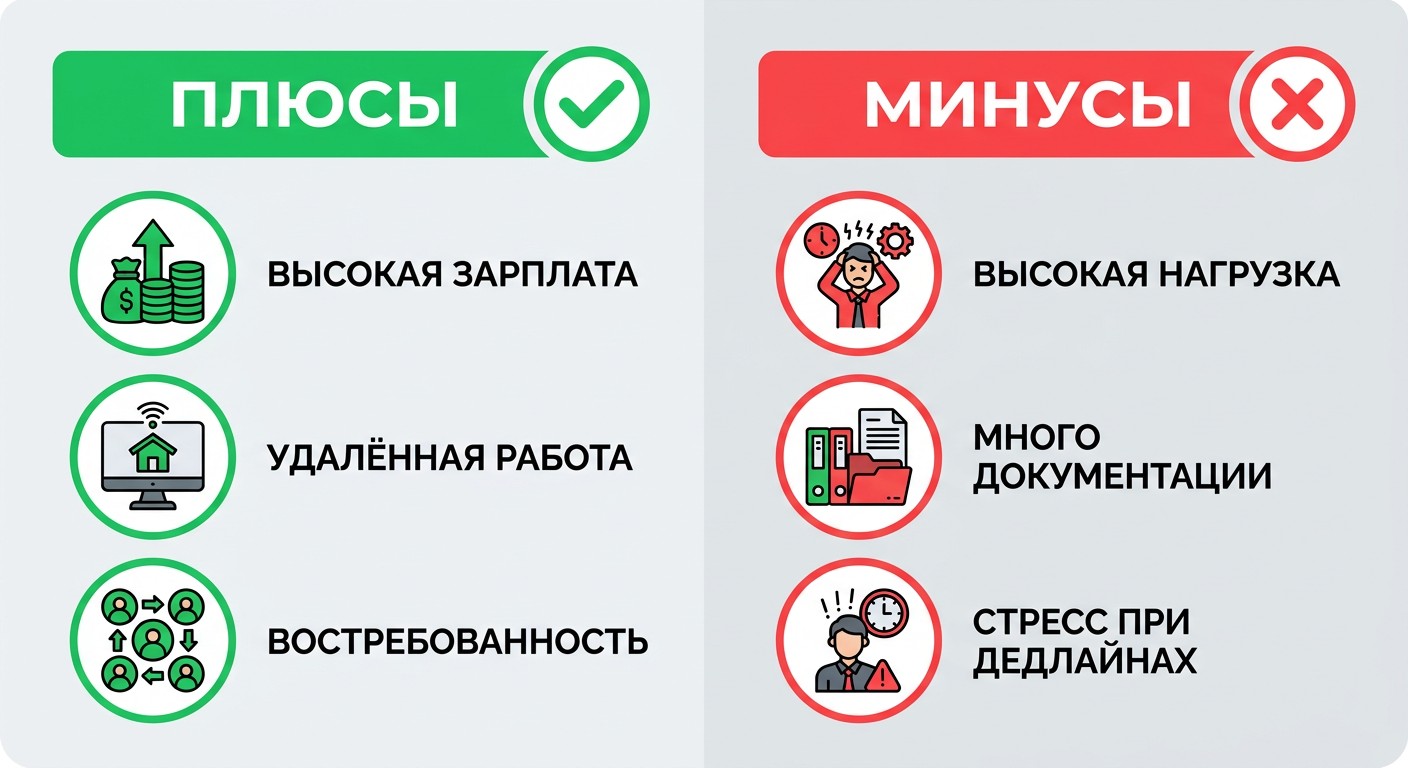 Плюсы и минусы профессии системного аналитика — инфографика